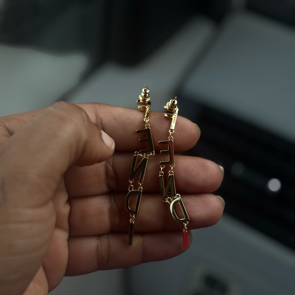 Gold Letter Drop Earrings - Picture 6 of 6